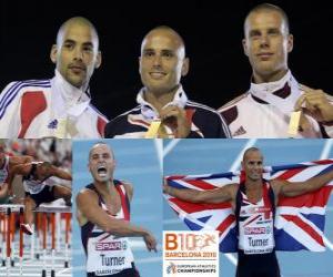 yapboz Andy Turner 110m engelli şampiyonu, Garfield Darien ve Daniel (2 ve 3) Avrupa Atletizm Şampiyonası&#039;nda Barcelona 2010 Kiss